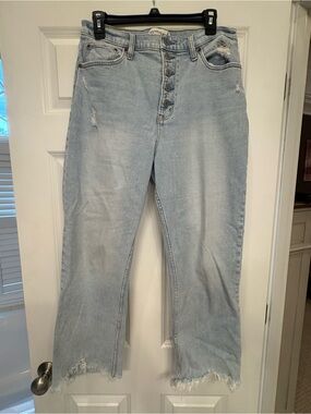 Abercrombie & Fitch Distressed Light Blue High-Rise Button Fly Jeans